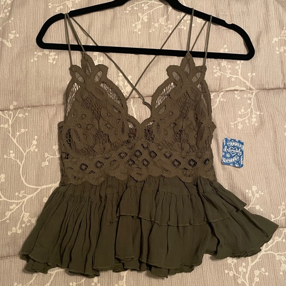 New with tags! Free People Adella Cami Olive Sparrow, Moss - Picture 6 of 8